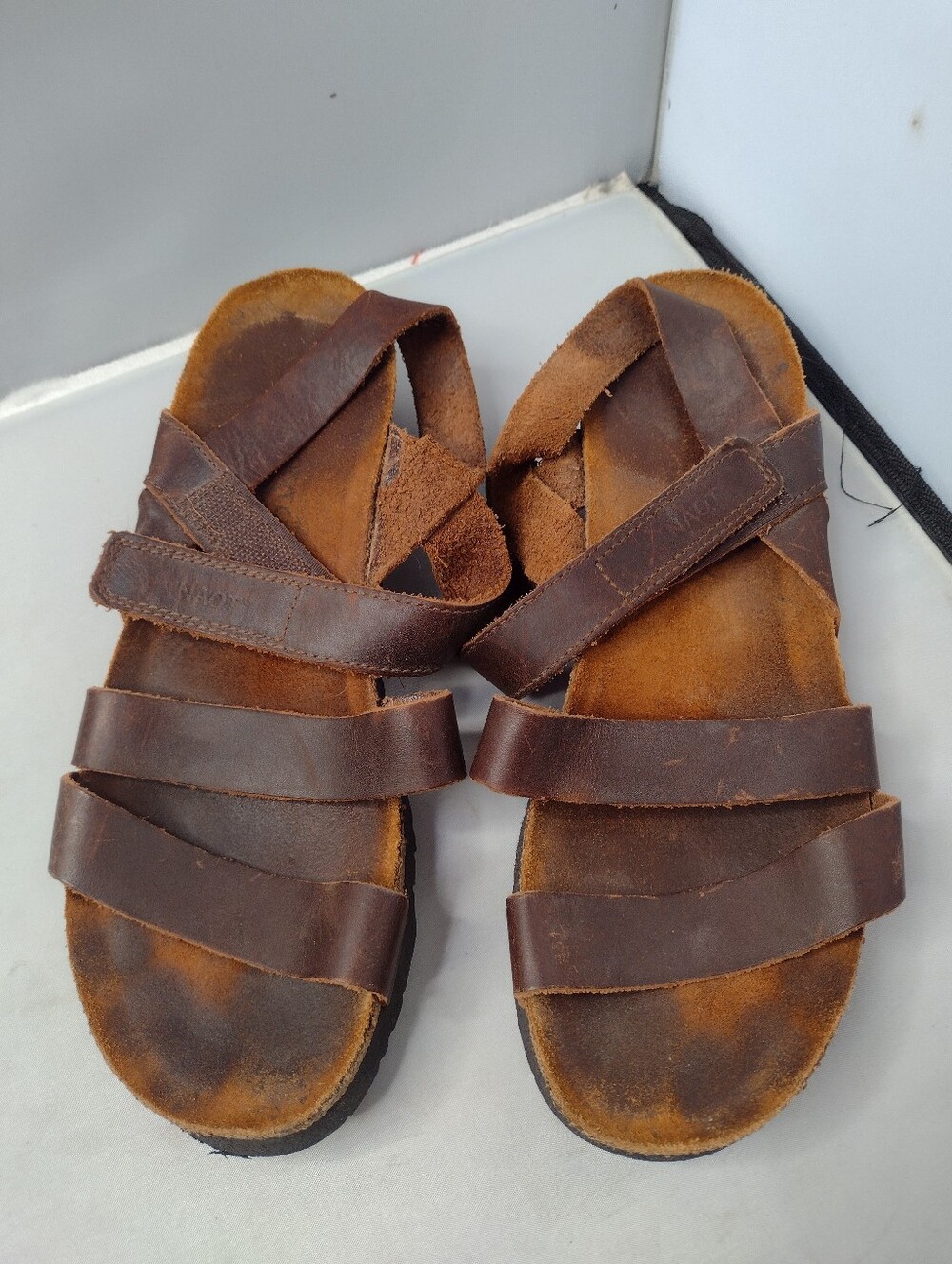 Naot Kayla Sandals Size 7.5 Brown Leather Wedge Minimalist Comfort Cork A7